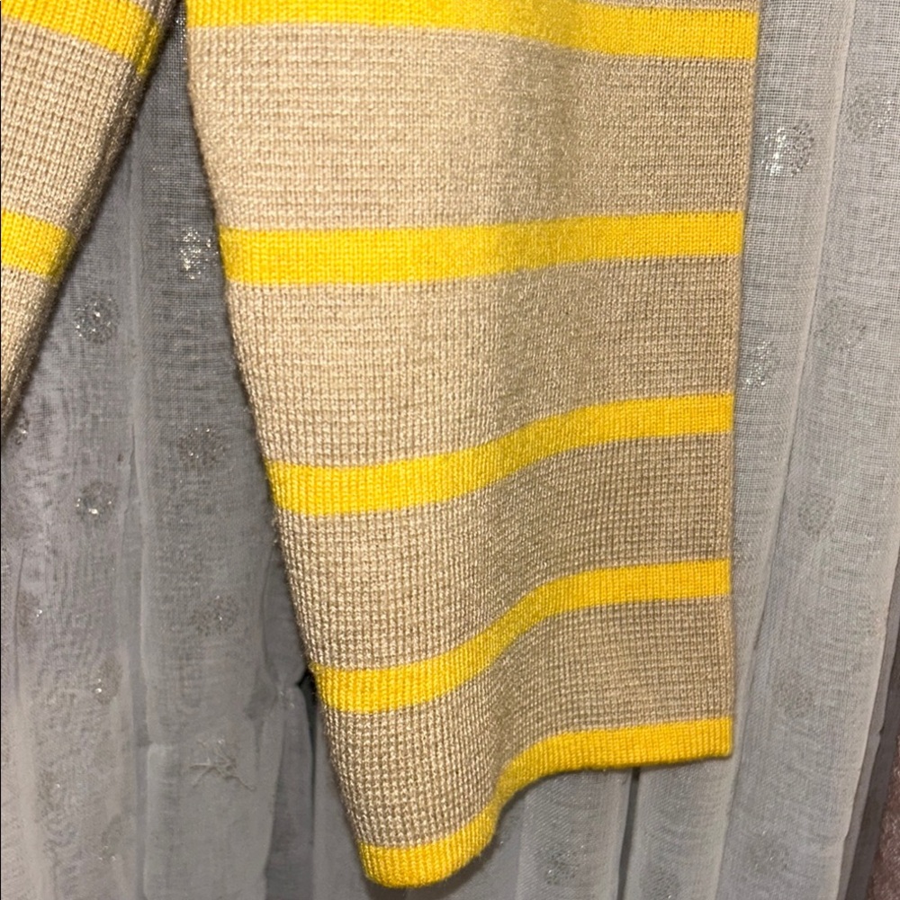 Tuckernuck Size S Yellow and Tan Striped Cardigan V-Neck Sweater - Picture 7 of 15